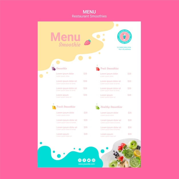 Gratis PSD smoothie restaurant menusjabloon