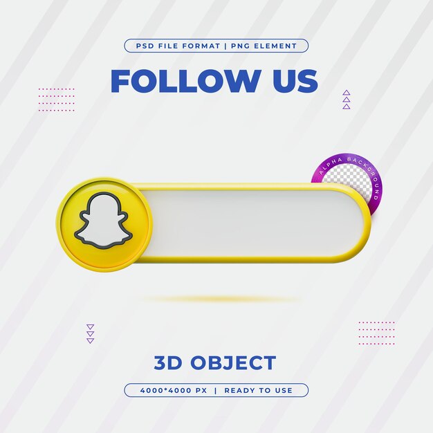 Snapchat nos sigue Icon de elemento de banner Renderizado en 3D aislado
