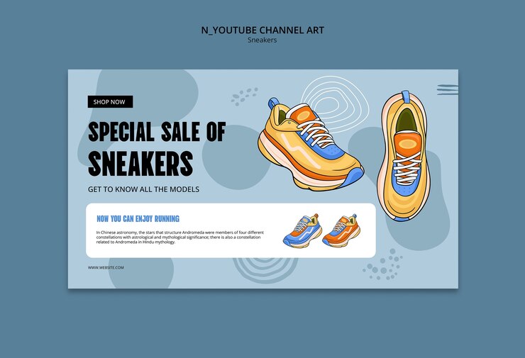 PSD Gratis sneakers youtube channel art template design
