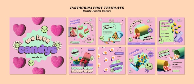 Gratis PSD snoep pastelkleuren instagram-berichten