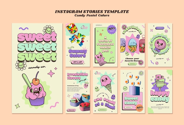 Gratis PSD snoep pastelkleuren instagramverhalen