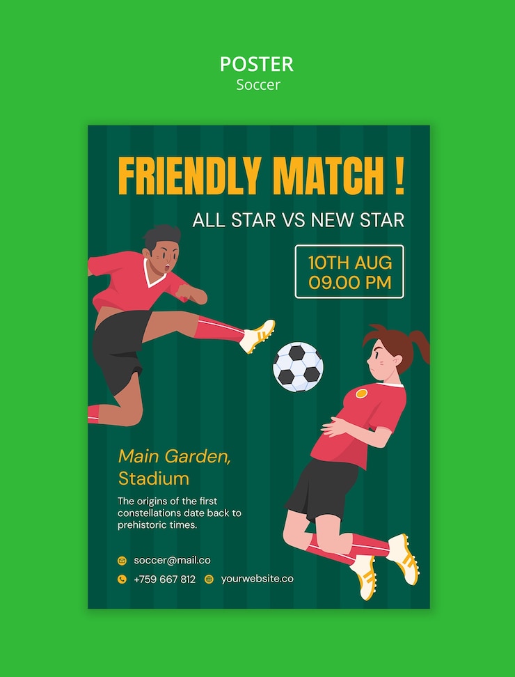PSD gratuito soccer friendly match poster