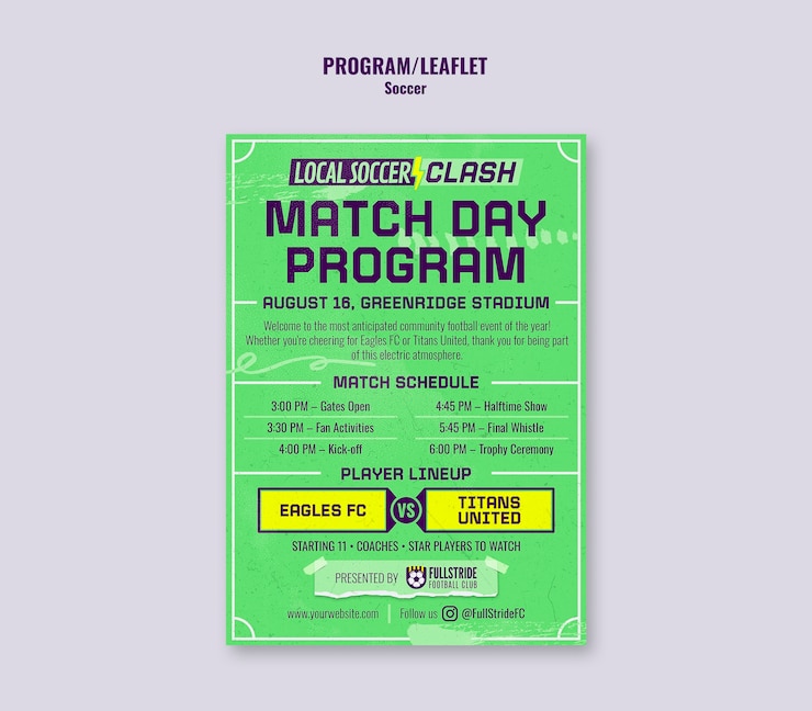 PSD gratuito soccer match day program flyer