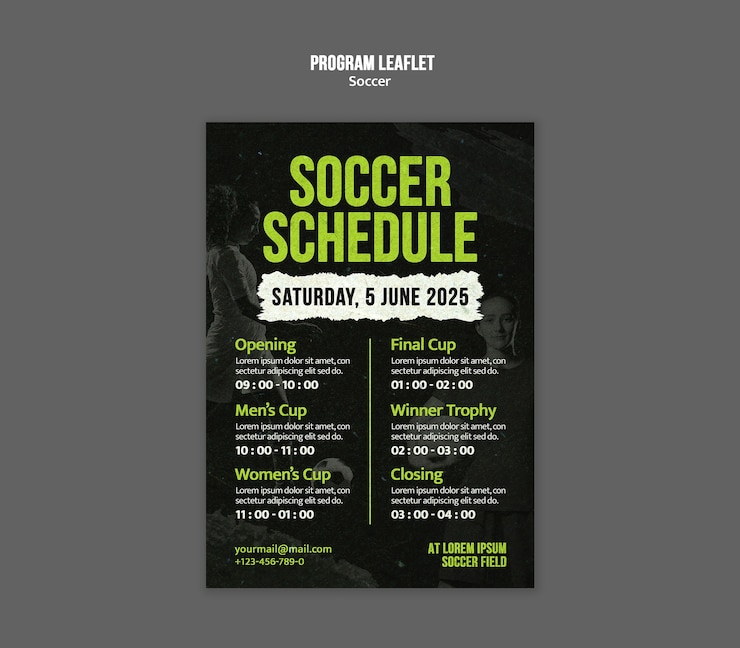 PSD gratuito soccer schedule flyer