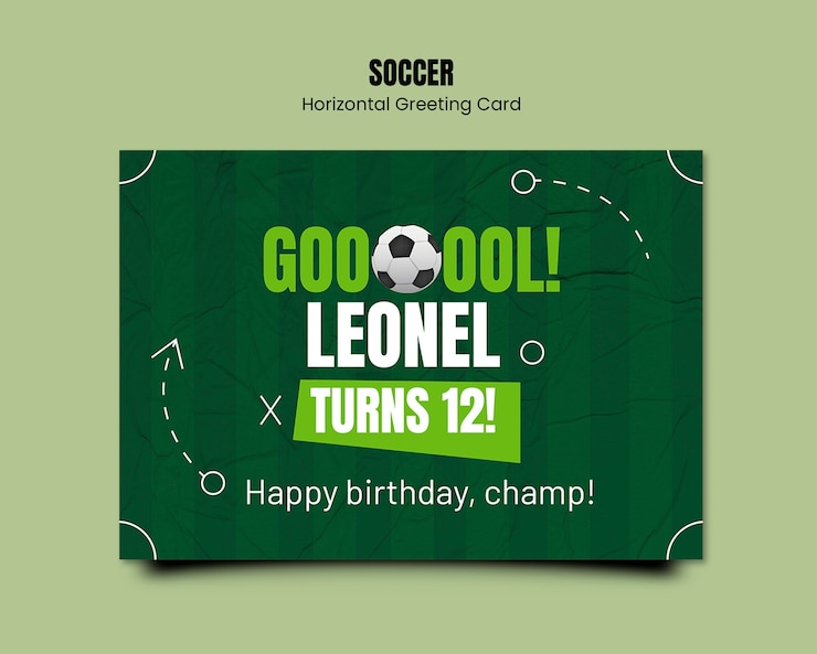 PSD gratuito soccer-themed birthday greeting card for leonel