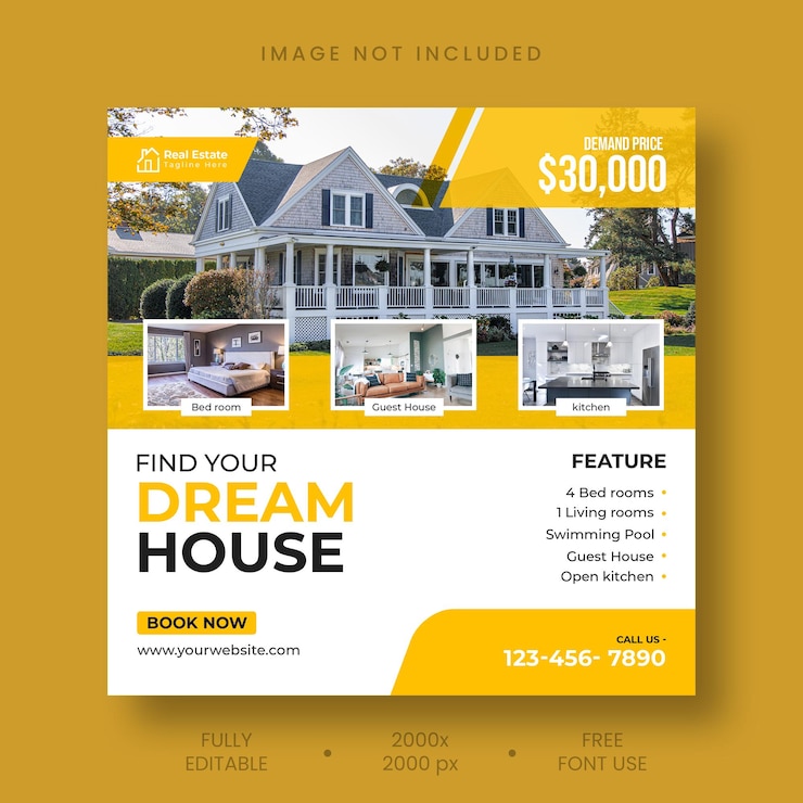 PSD gratuito social media della casa immobiliare post instagram o modello di banner web