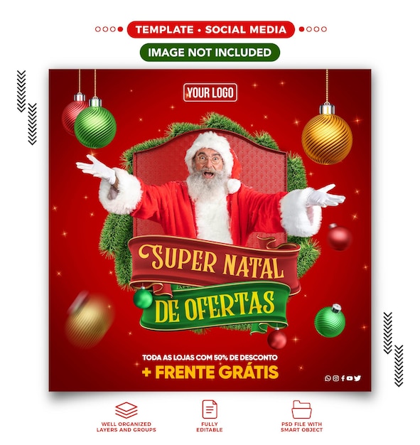 Social media feed super natal de ofertas para campaña de ventas en brasil