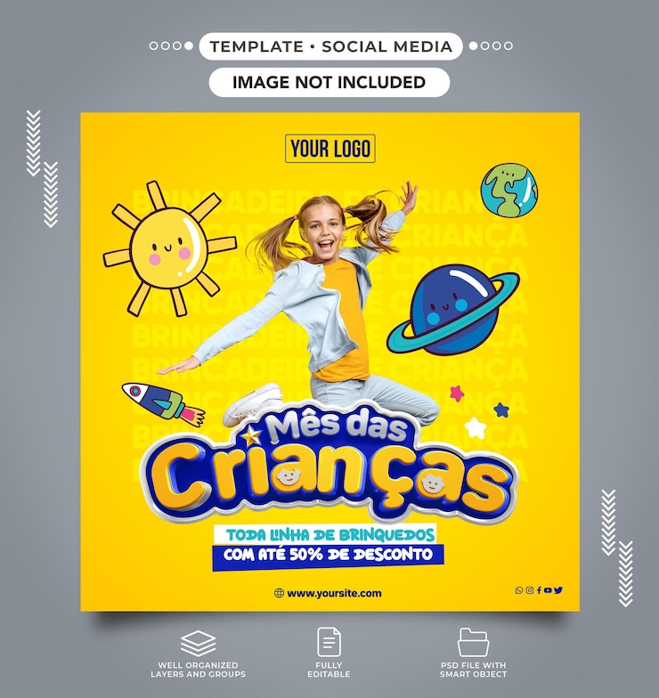 Gratis PSD social media feedsjabloon voor kindermaanden met speciale kortingen
