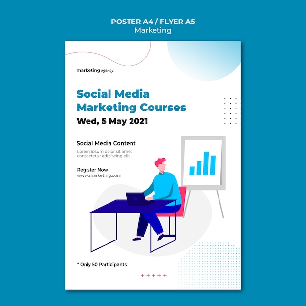 Social media marketing cursussen poster sjabloon