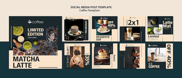 Gratis PSD social media post sjabloon thema met koffie