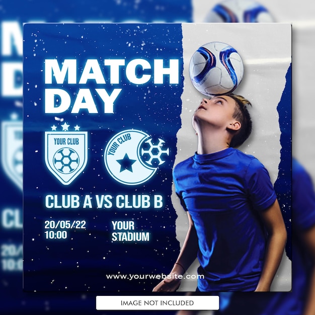 Social media poster voetbal voetbal futsal wedstrijddag schema en resultaten flyer Premium Psd