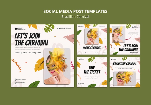 Gratis PSD social media posts over braziliaanse carnaval