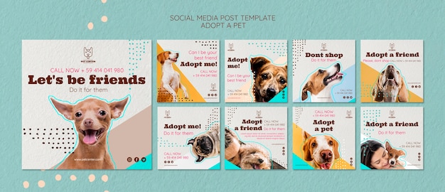 Gratis PSD social media postsjabloon met adoptie van huisdieren