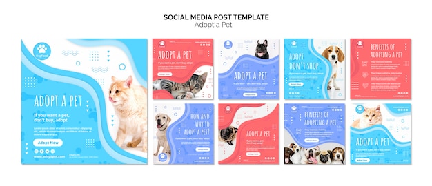Social media postsjabloon met huisdier adopteren