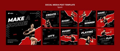 Gratis PSD social media-postsjabloon voor rugby spelen