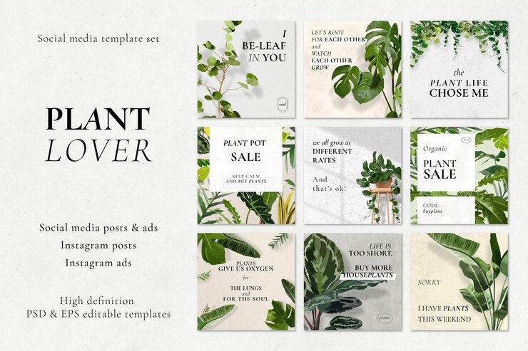 Gratis PSD social media-sjabloon psd-set, advertentie voor plantenliefhebbers