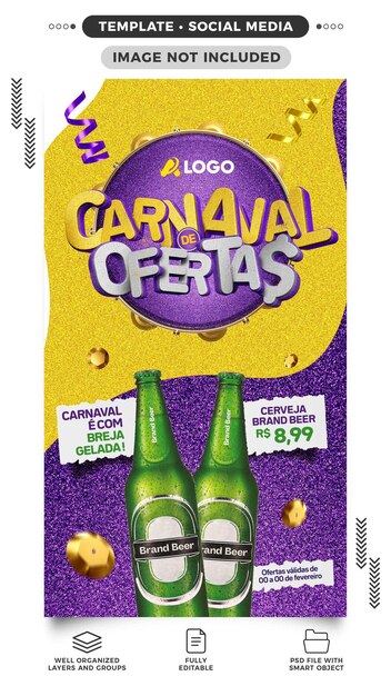 PSD gratuito social media stories ofertas carnaval venta de bebidas alcohólicas