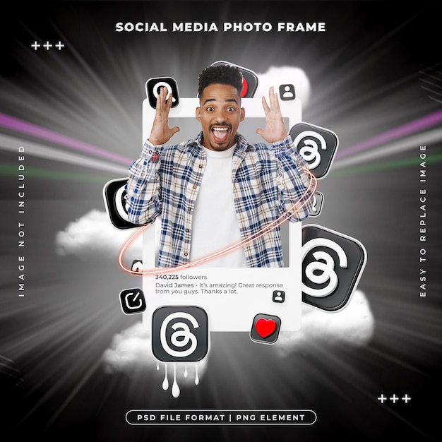 Gratis PSD social media threads post frame geïsoleerde 3d-rendering