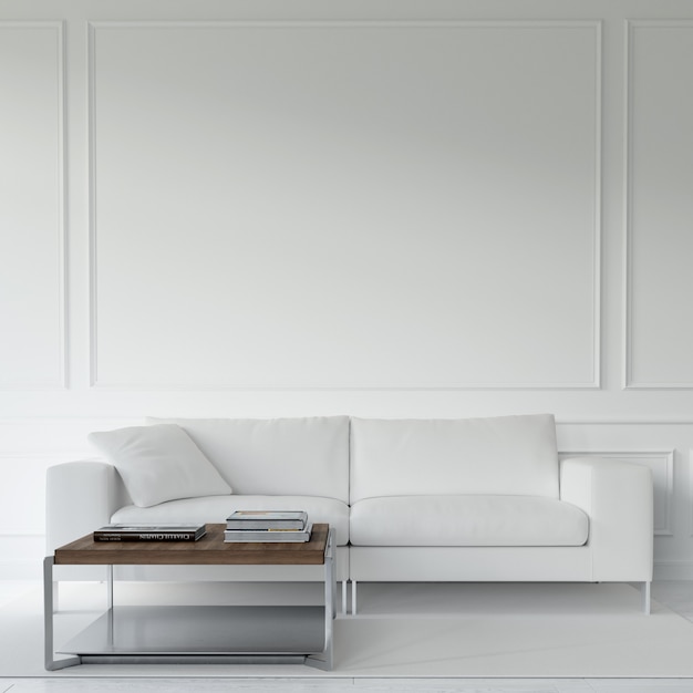 sofá blanco y mesa