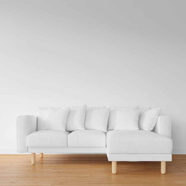 sofá blanco sobre suelo de madera