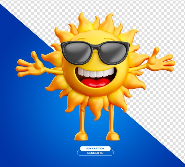 Sol sonriente con brazos y piernas dibujos animados con fondo transparente