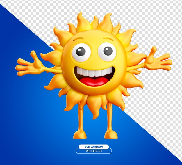 Sol sonriente con brazos y piernas dibujos animados con fondo transparente