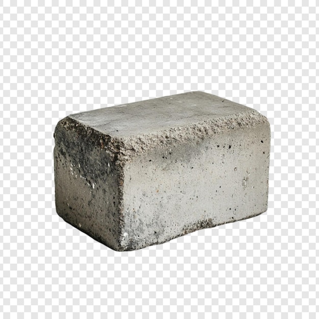 Un solo bloque de hormigón gris Material de construcción de textura áspera aislado sobre un fondo blanco