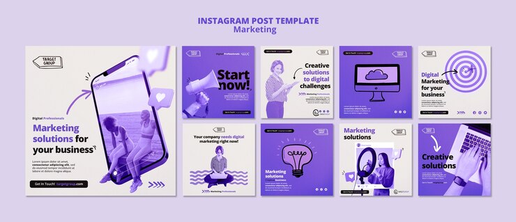 PSD gratuito soluciones creativas de marketing para la colección de publicaciones de instagram de negocios.