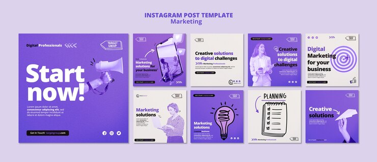 PSD gratuito soluciones creativas de marketing para la colección de publicaciones de instagram de negocios.