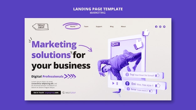Soluciones de marketing creativas para la plantilla de página de destino de negocios