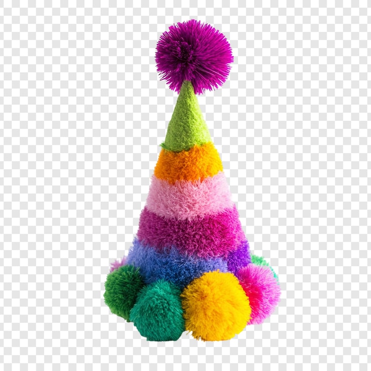 PSD gratuito el sombrero de la fiesta del arco iris vibrante con pompoms