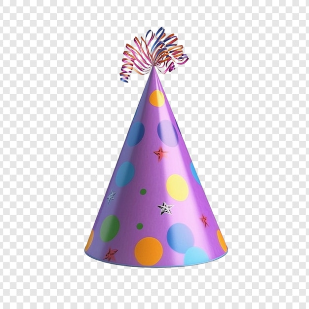 Sombrero de fiesta púrpura con puntos y estrellas de colores