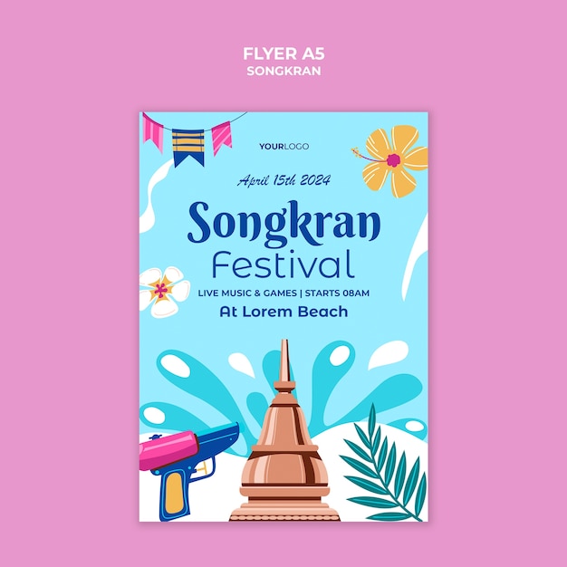 Gratis PSD songkran viering poster sjabloon