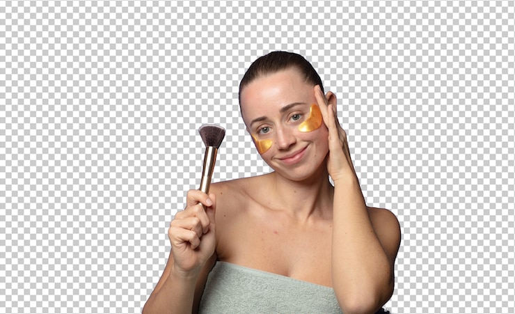 PSD gratuito sonriendo alegremente y casualmente tomando la mano a la cabeza con una mirada positiva feliz y confiada