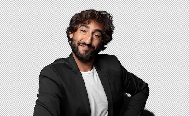 sonriendo felizmente con las manos en la cadera y confiado actitud orgullosa y amistosa