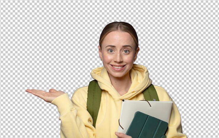 PSD gratuito sonriendo sintiéndose confiado exitoso y feliz mostrando concepto o idea en espacio de copia en el lateral