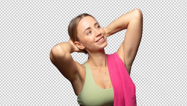 sonriendo y sintiéndose relajado satisfecho y despreocupado riendo positivamente y refrescante