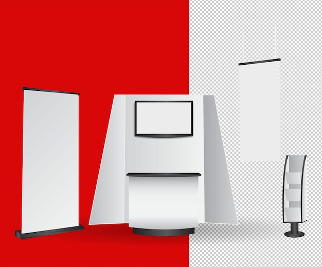 Soporte emergente de exposición comercial en blanco blanco para presentación con mesa de mostrador de promoción
