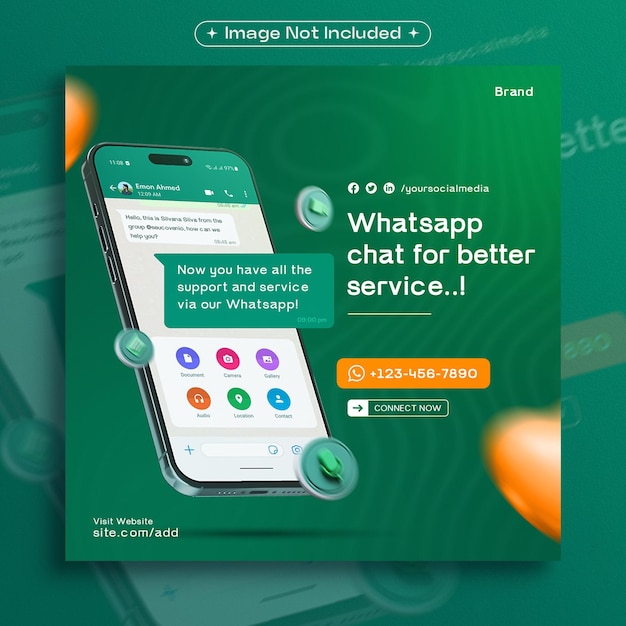 Soporte para las redes sociales de whatsapp y la plantilla de diseño de publicaciones de instagram