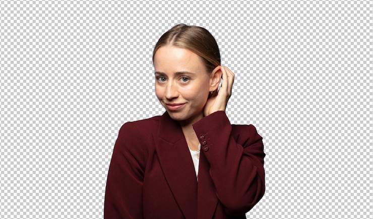 PSD gratuito sorridendo allegramente e casualmente prendendo la mano alla testa con uno sguardo positivo felice e sicuro