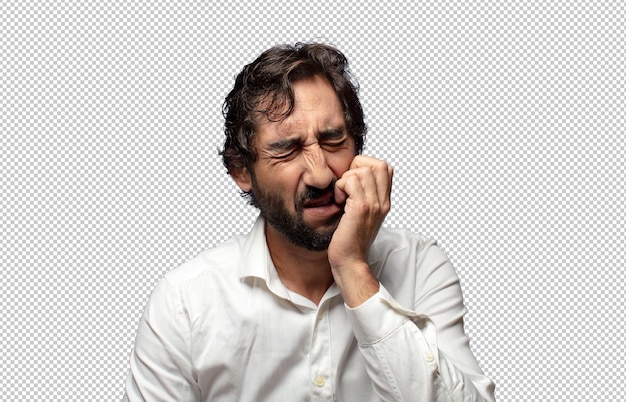 sosteniendo la mejilla y sufriendo doloroso dolor de dientes sintiéndose enfermo miserable e infeliz buscando un dentista