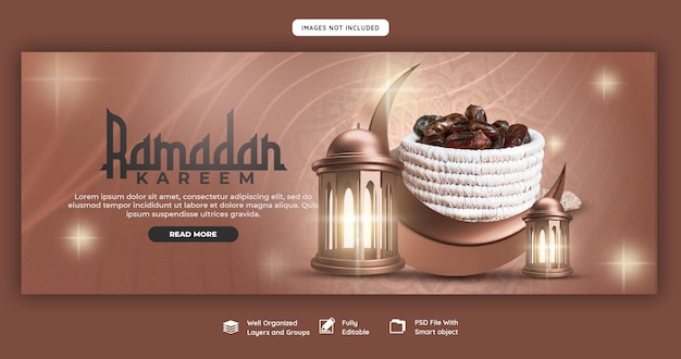 Gratis PSD speciaal ramadan kareem-eten en iftar-menu facebook-sjabloon voor spandoek