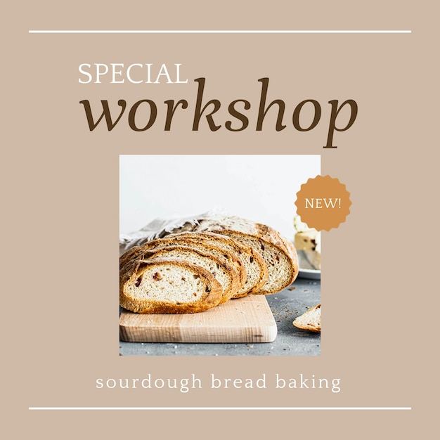 Speciale workshop psd ig post-sjabloon voor bakkerij- en cafémarketing