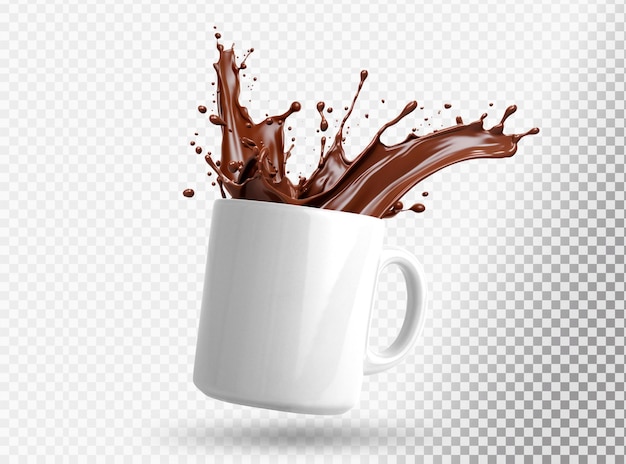 PSD gratuito splash de café en taza blanca aislado sobre fondo transparente