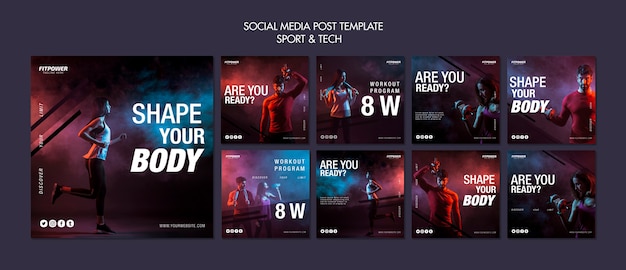 Gratis PSD sport en tech social media postsjabloon