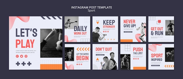 Gratis PSD sport en training instagram posts collectie