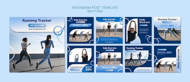 Gratis PSD sport en training instagram posts collectie