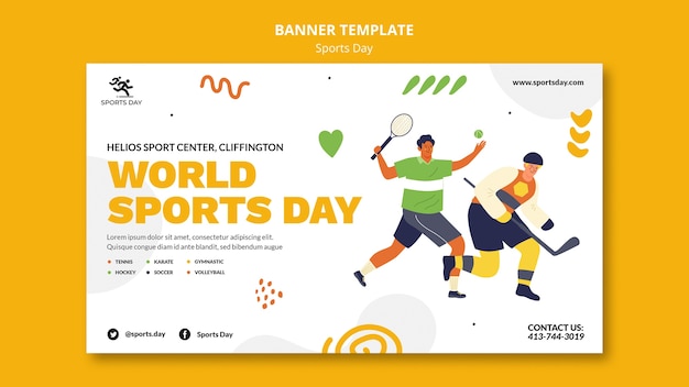 Gratis PSD sport horizontale bannersjabloon met mensen die sporten