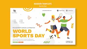 Gratis PSD sport horizontale bannersjabloon met mensen die sporten