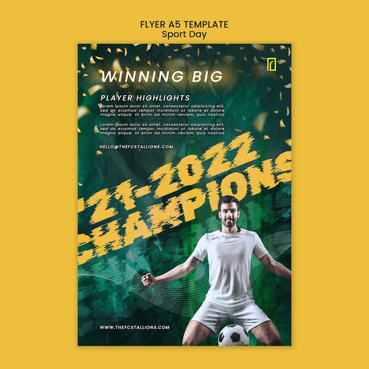 PSD Gratis sports day vertical flyer template with glowing and blurry effect